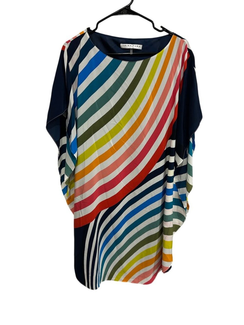 Trina Turk Vibrant Multicolor Striped Global Silk Dress Size Medium Flowing